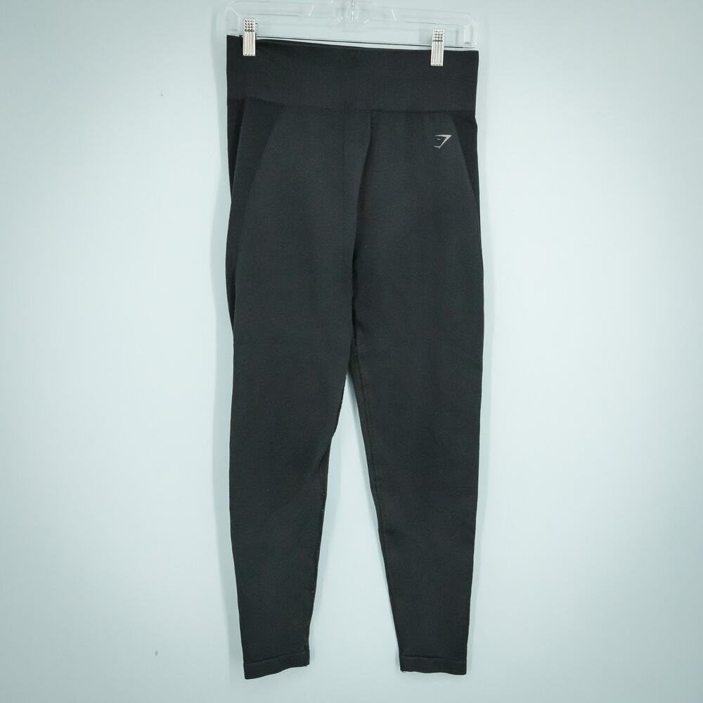 Gymshark Size Small S Black Logo Pull On Active Athletic Casual Leggings - Picture 2 of 6